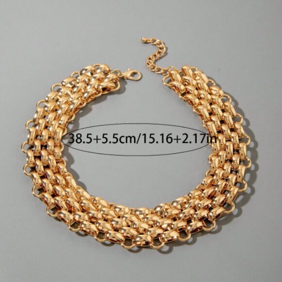 18K Gold Filled Multi-Layer Chunky Chain Choker Necklace - Picture 4 of 4